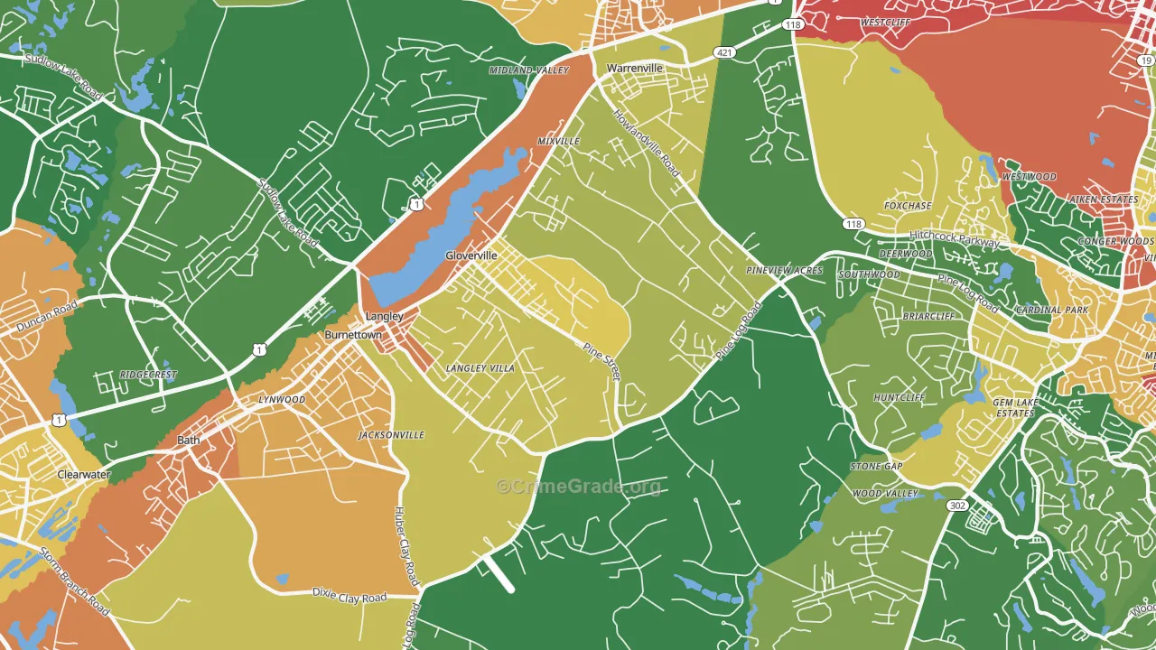 Warrenville, SC Map of Theft Rates