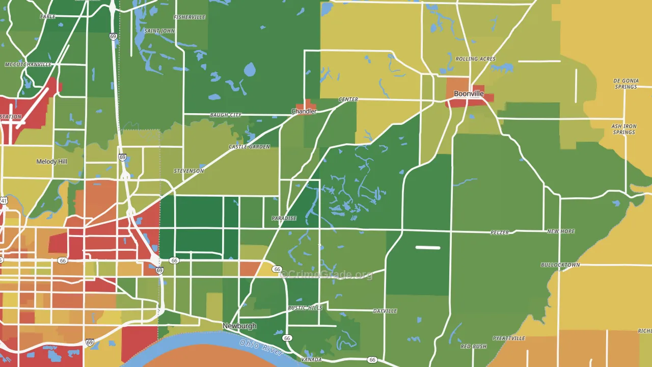 Warrick County, IN Map of Theft Rates