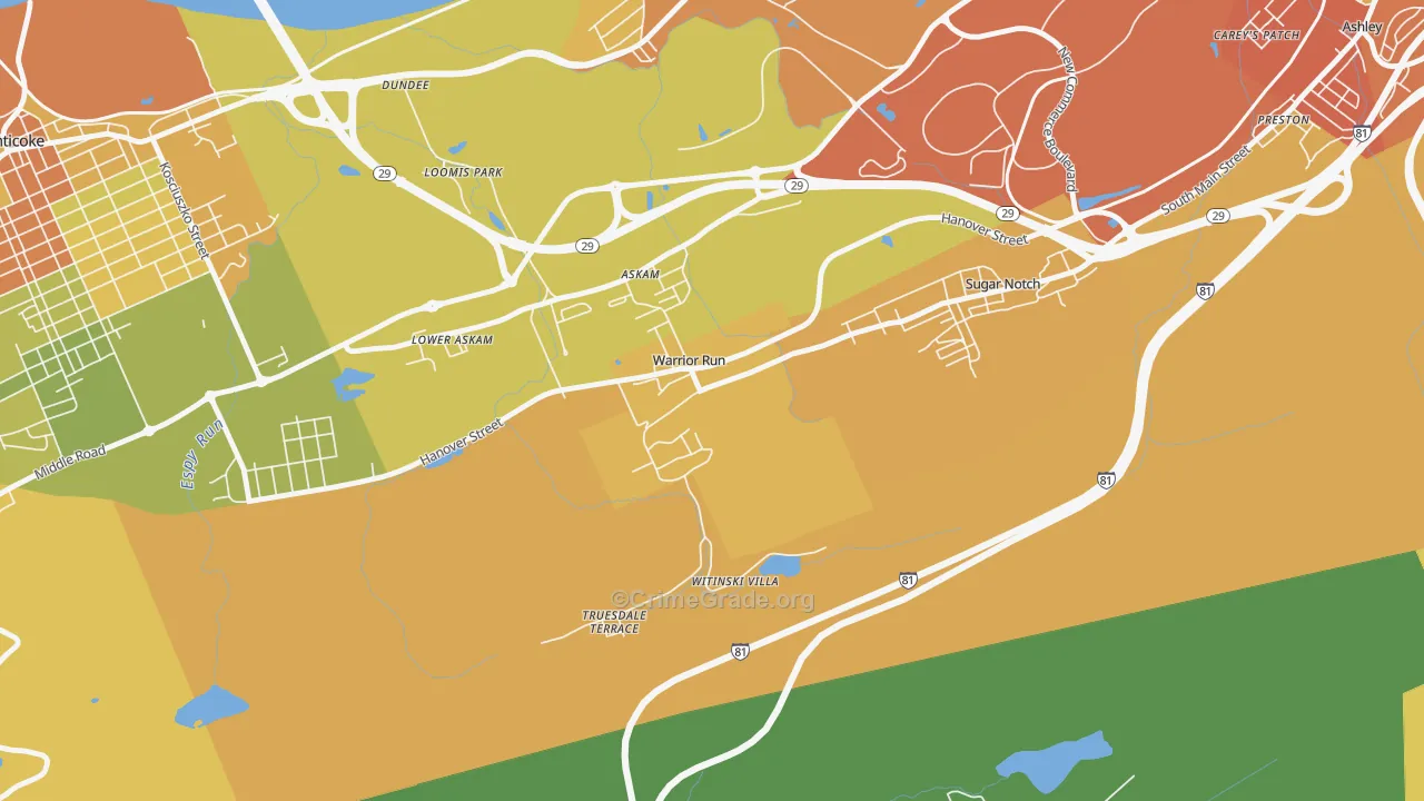 Warrior Run, PA Map of Theft Rates