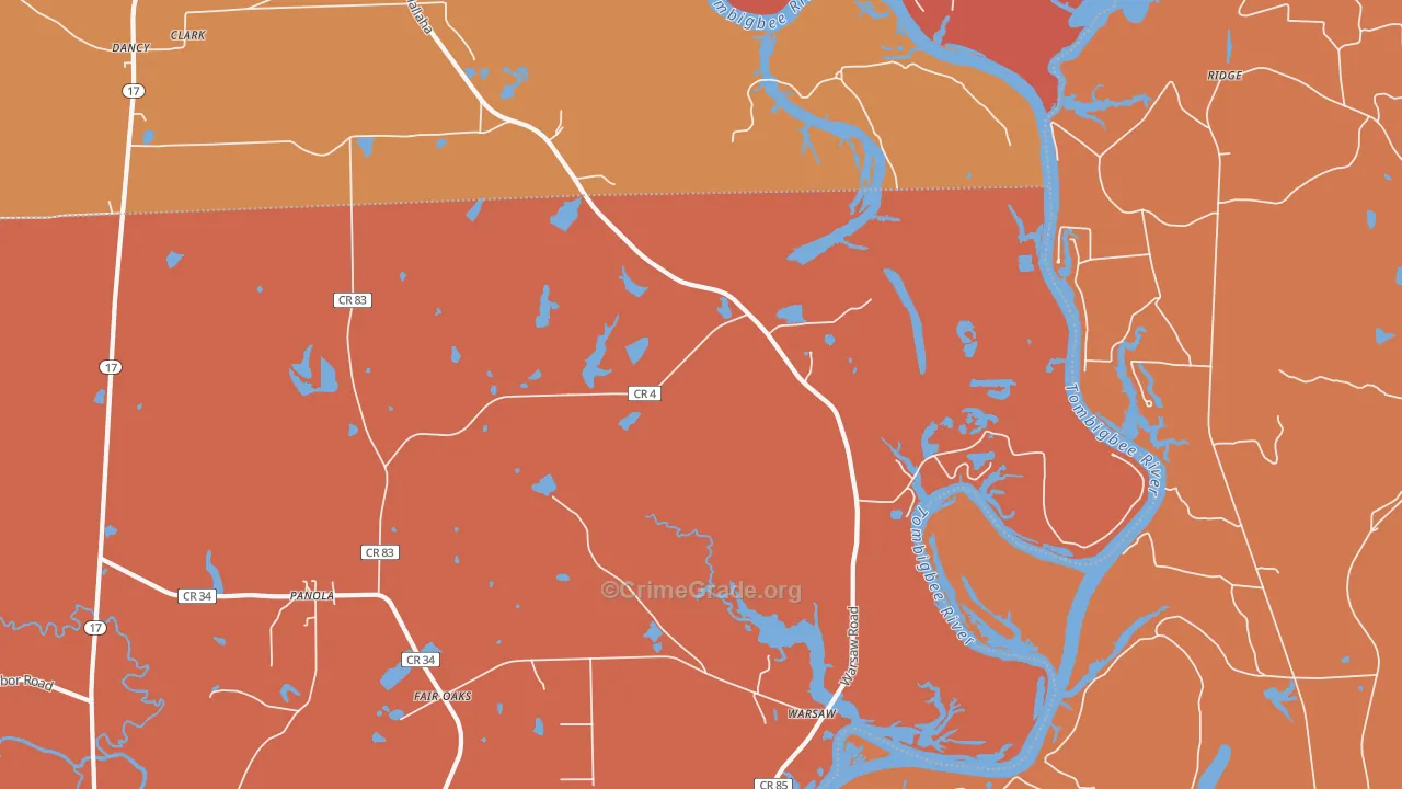 Warsaw, AL Map of Theft Rates