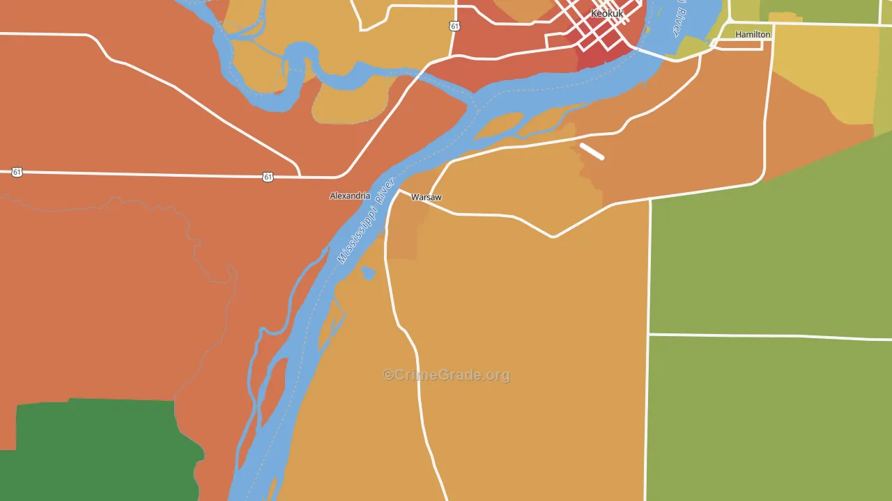 Warsaw, IL Map of Theft Rates