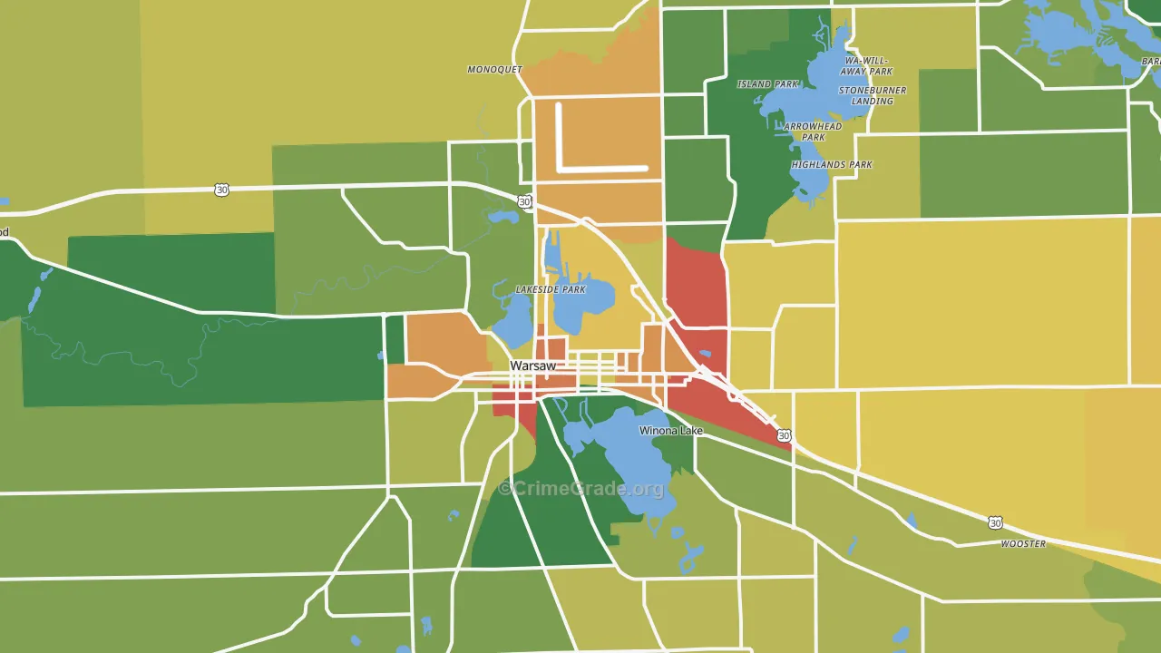 Warsaw, IN Map of Theft Rates