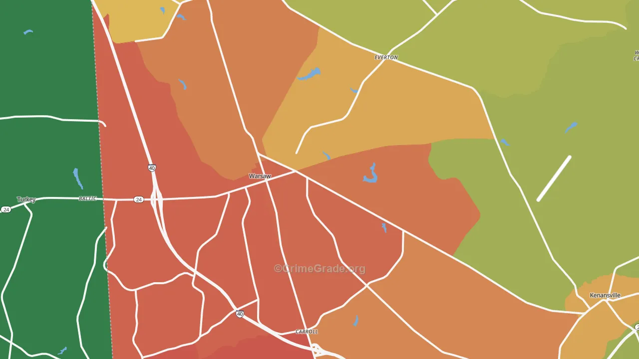 Warsaw, NC Map of Theft Rates