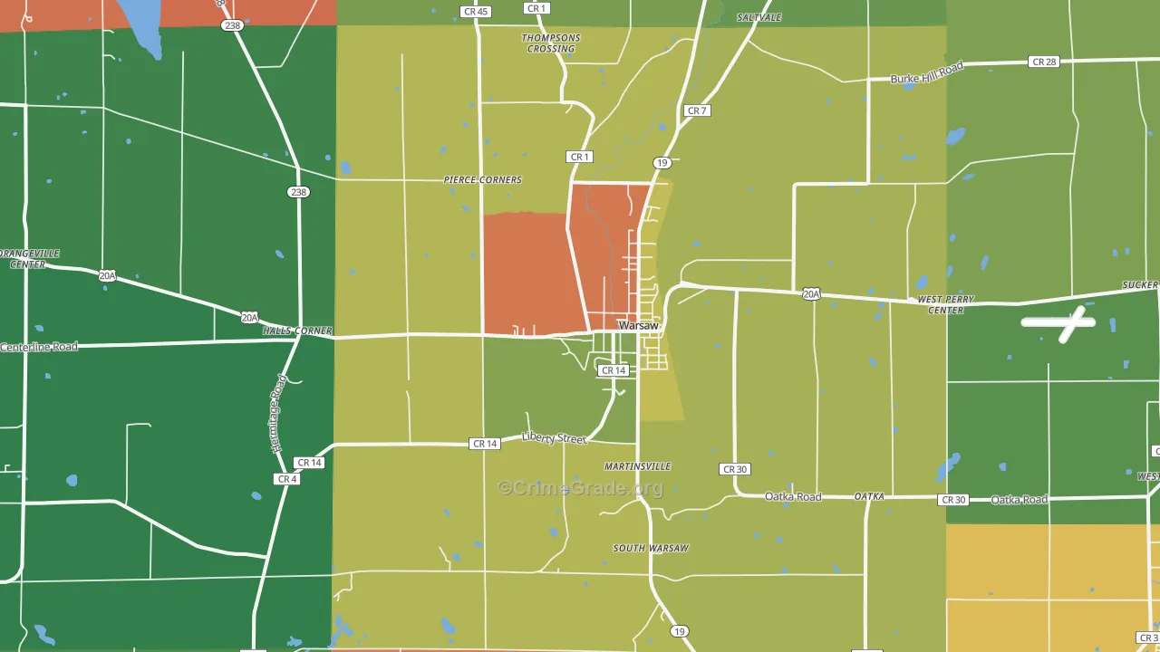 Warsaw, NY Map of Theft Rates