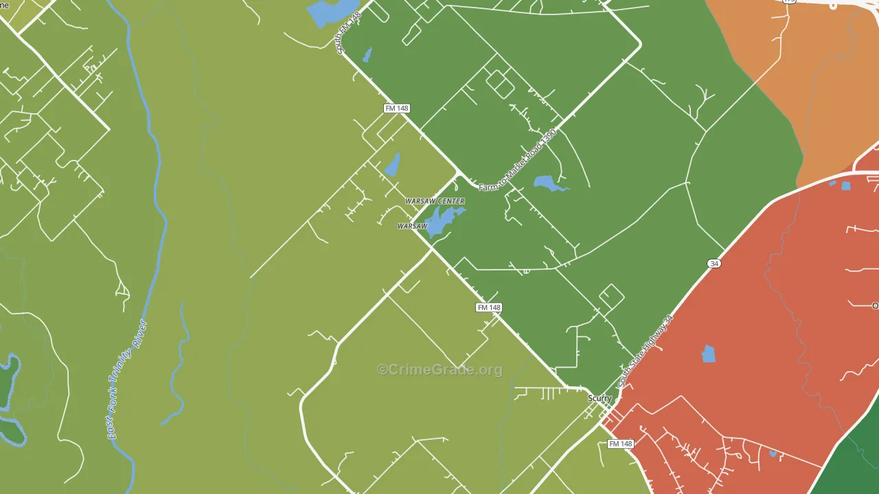Warsaw, TX Map of Theft Rates
