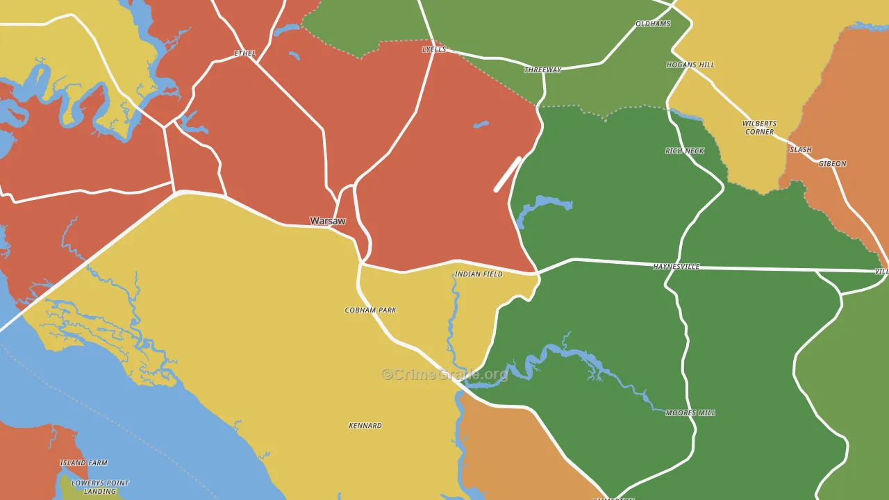 Warsaw, VA Map of Theft Rates