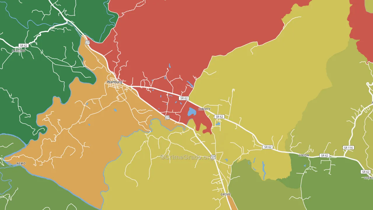 Wartburg, TN Map of Theft Rates