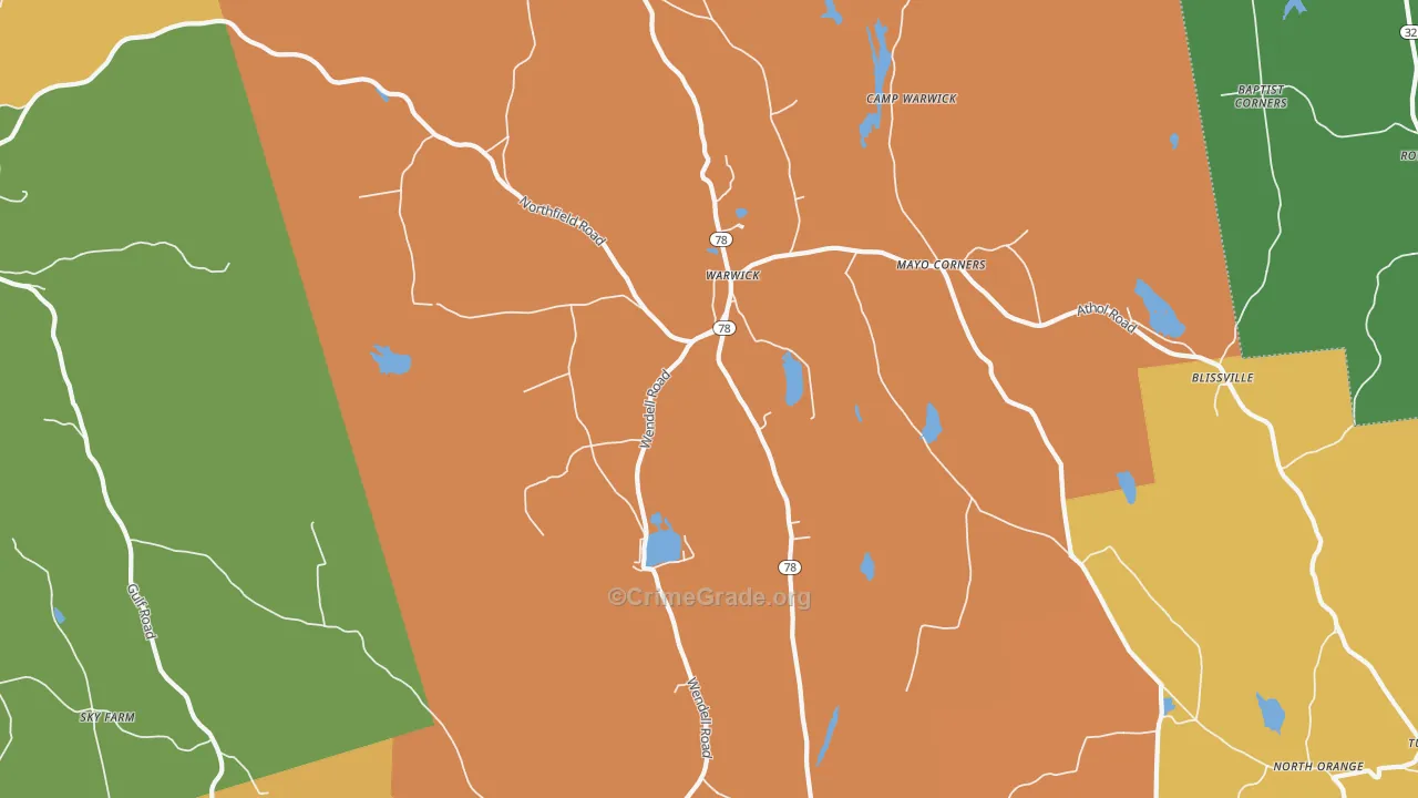 Warwick, MA Map of Theft Rates
