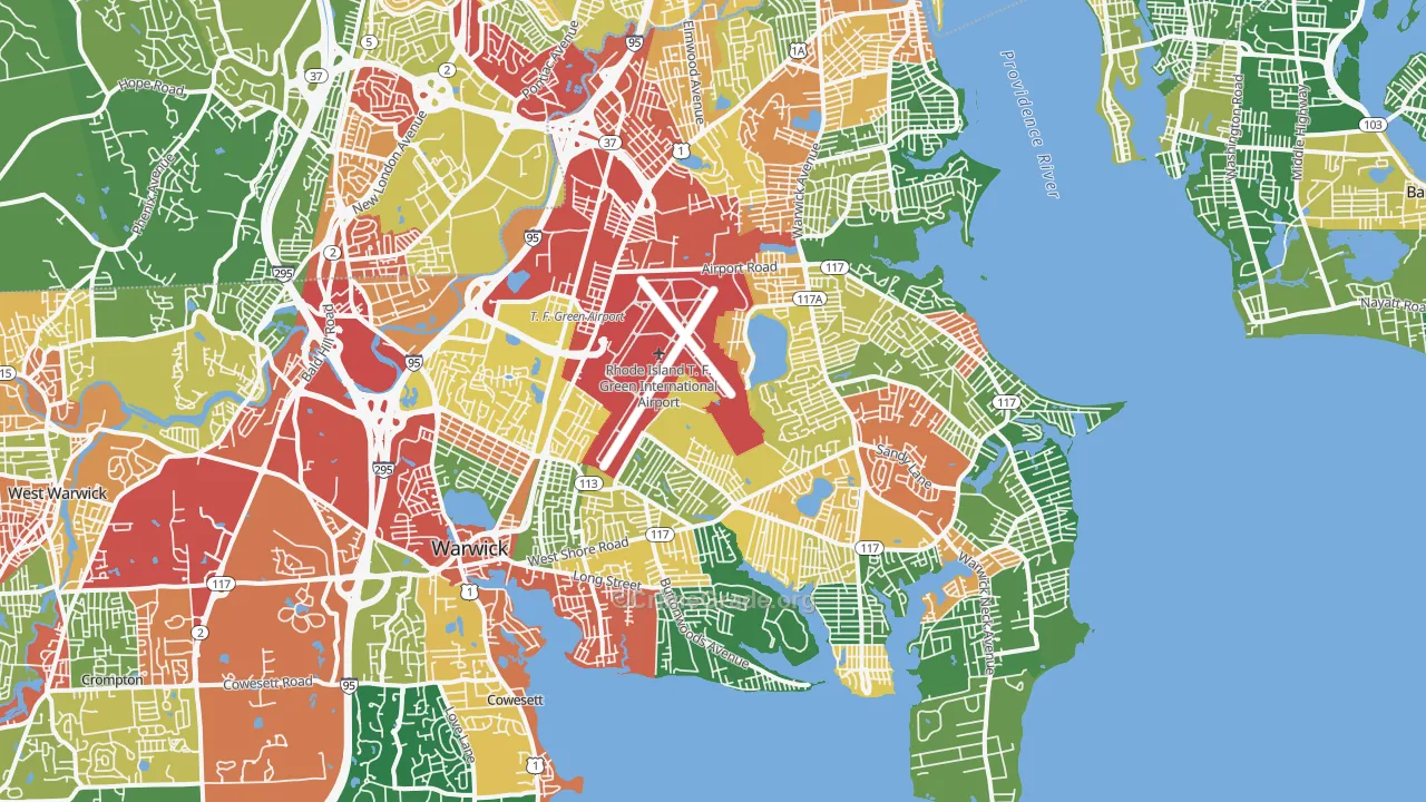 Warwick, RI Map of Theft Rates