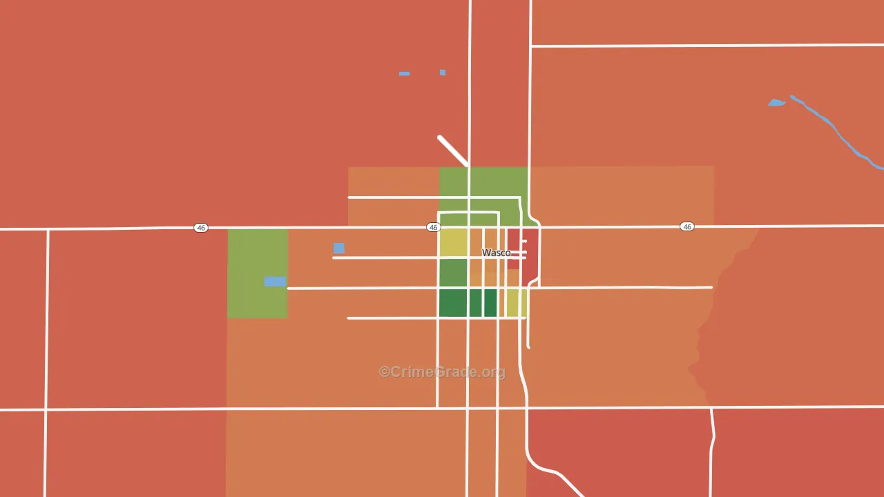 Wasco, CA Map of Theft Rates