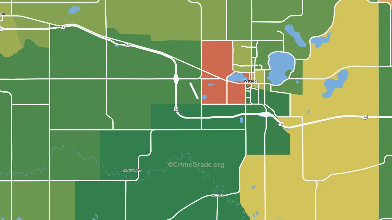 Waseca County, MN Map of Theft Rates