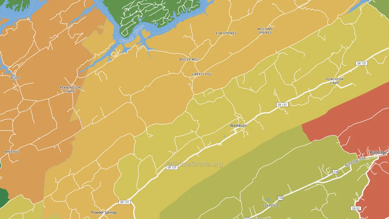 Washburn, TN Map of Theft Rates