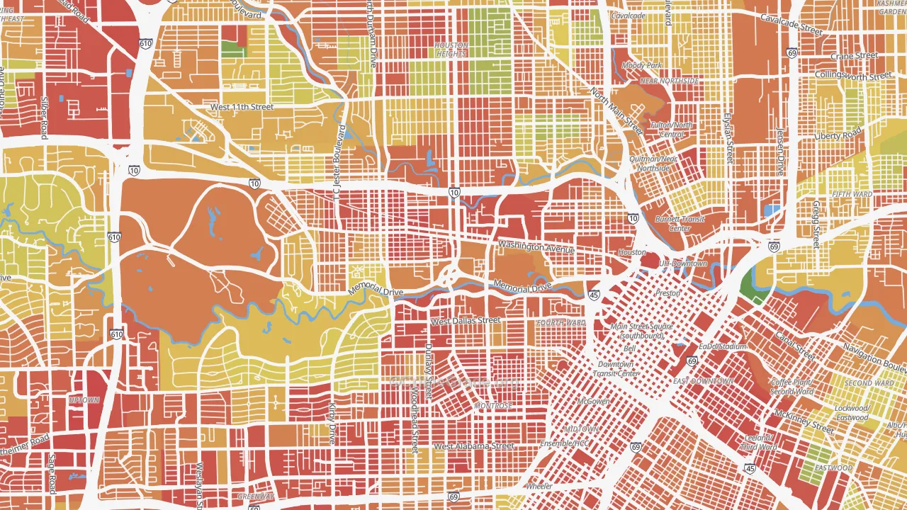 Washington Avenue-Memorial Park, Houston, TX Map of Theft Rates
