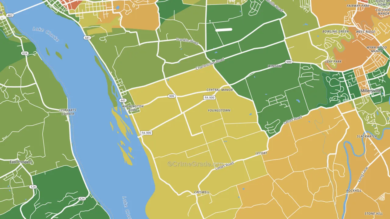 Washington Boro, PA Map of Theft Rates