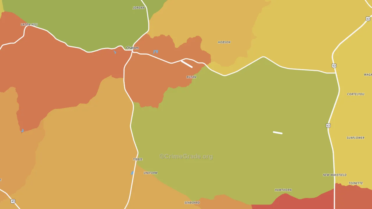 Washington County, AL Map of Theft Rates