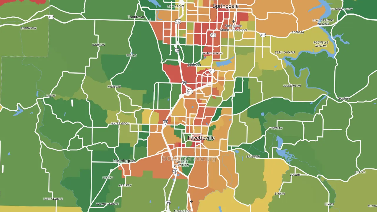 Washington County, AR Map of Theft Rates