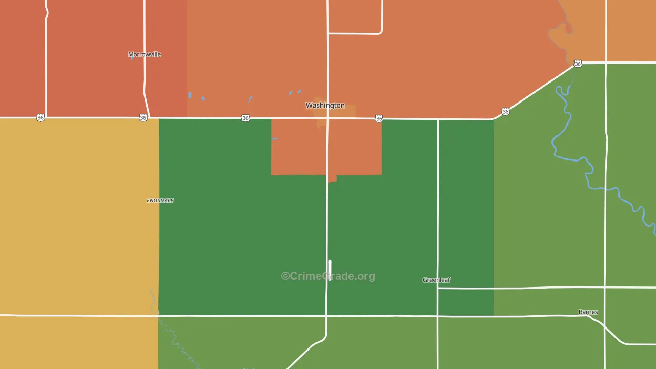 Washington County, KS Map of Theft Rates