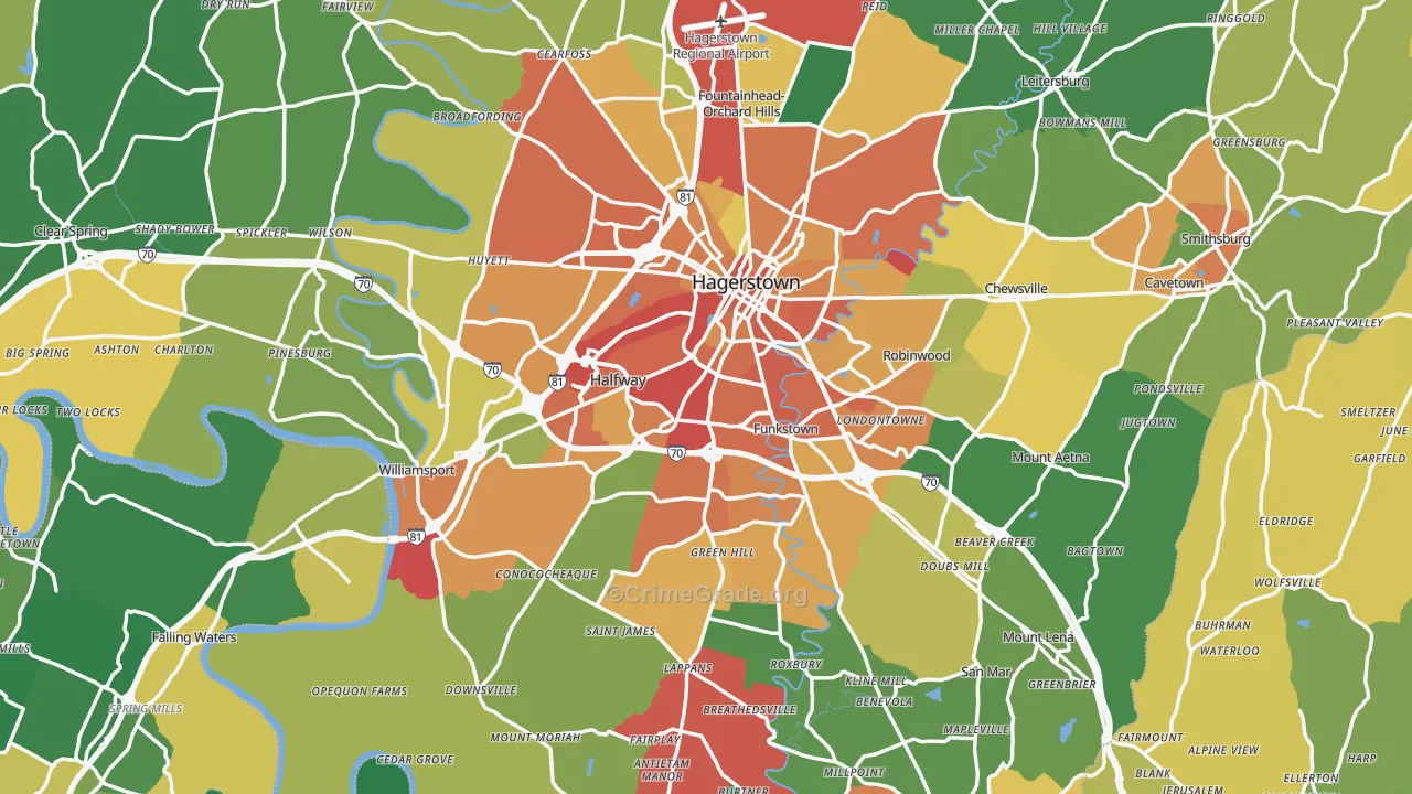 Washington County, MD Map of Theft Rates