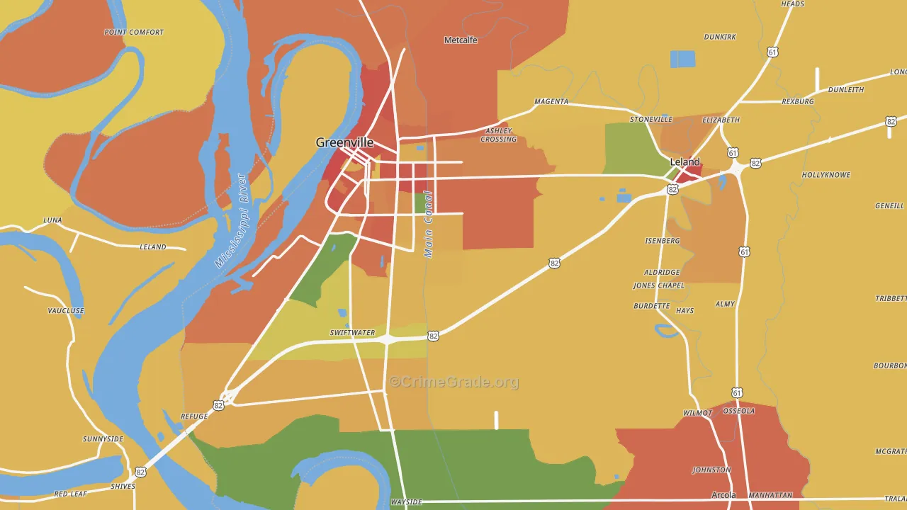 Washington County, MS Map of Theft Rates