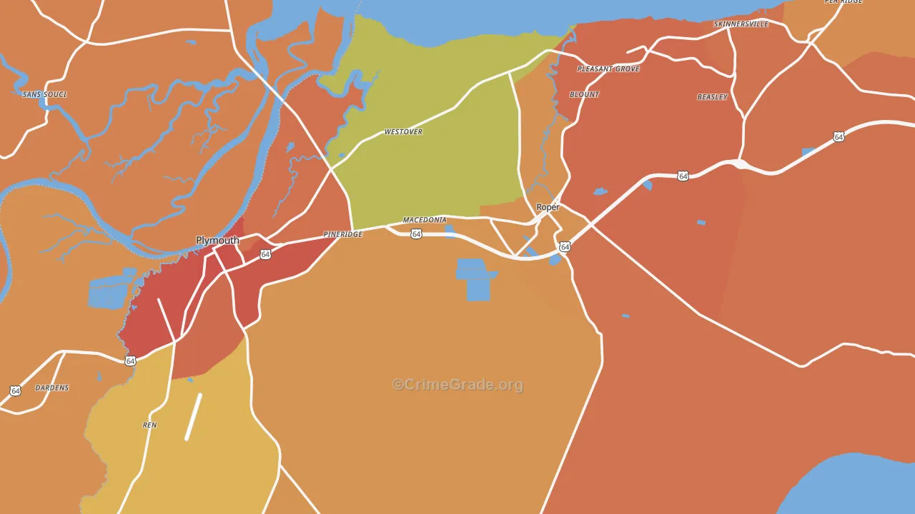 Washington County, NC Map of Theft Rates