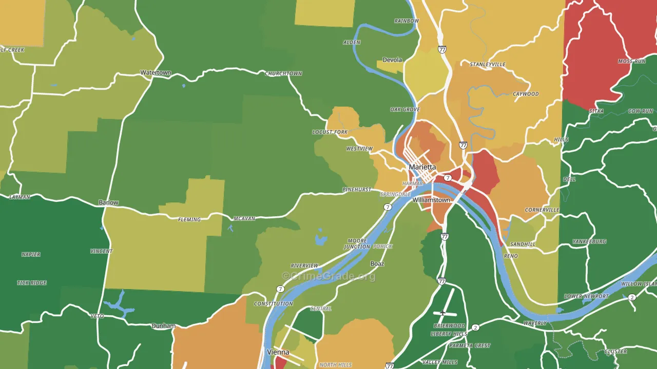 Washington County, OH Map of Theft Rates