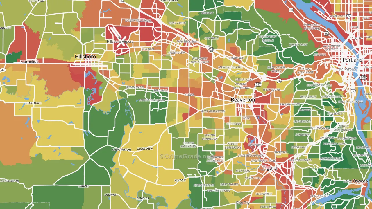 Washington County, OR Map of Theft Rates