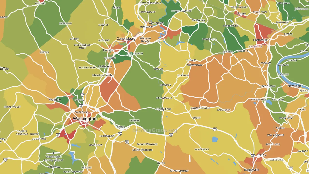 Washington County, PA Map of Theft Rates