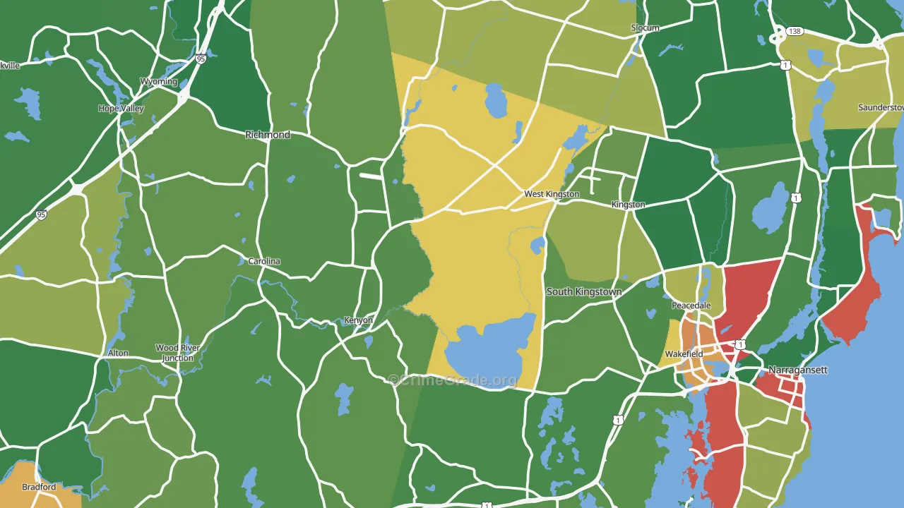 Washington County, RI Map of Theft Rates