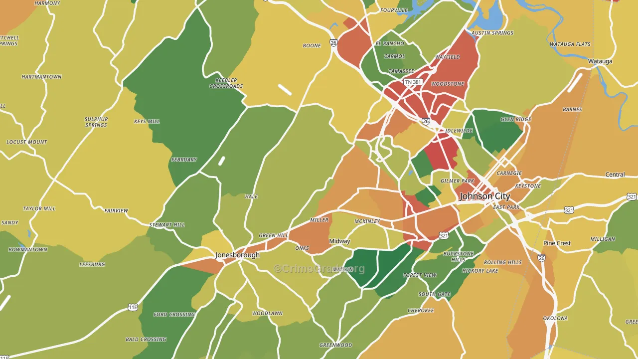 Washington County, TN Map of Theft Rates
