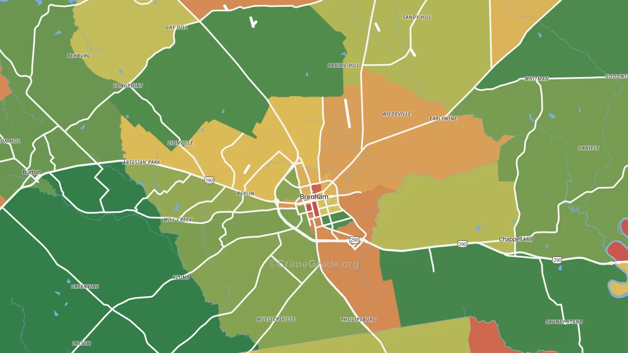 Washington County, TX Map of Theft Rates