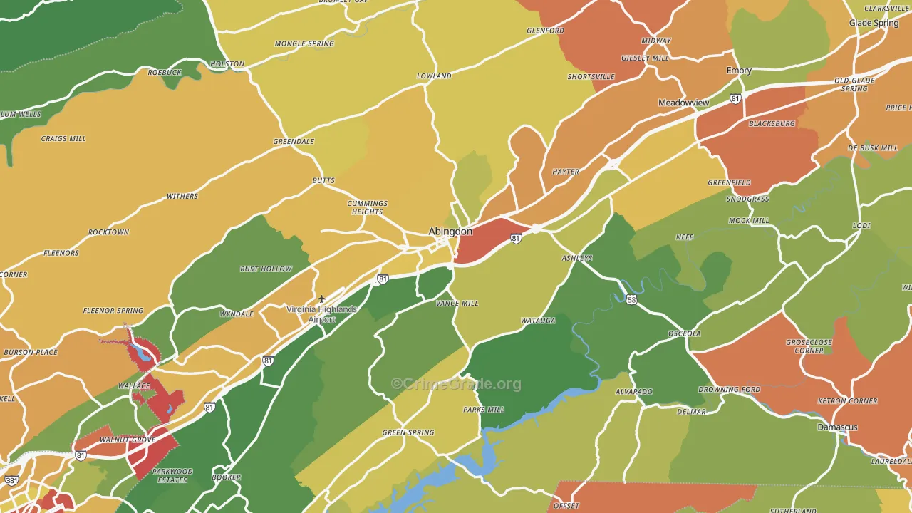 Washington County, VA Map of Theft Rates