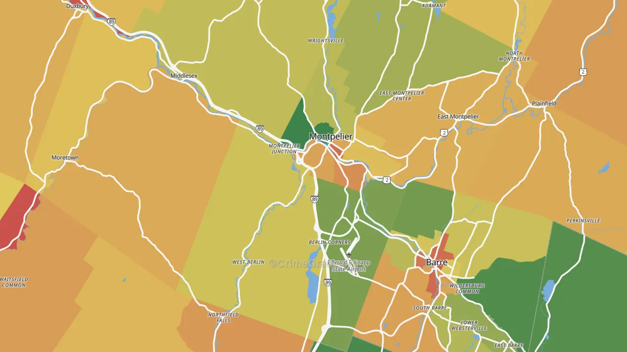 Washington County, VT Map of Theft Rates