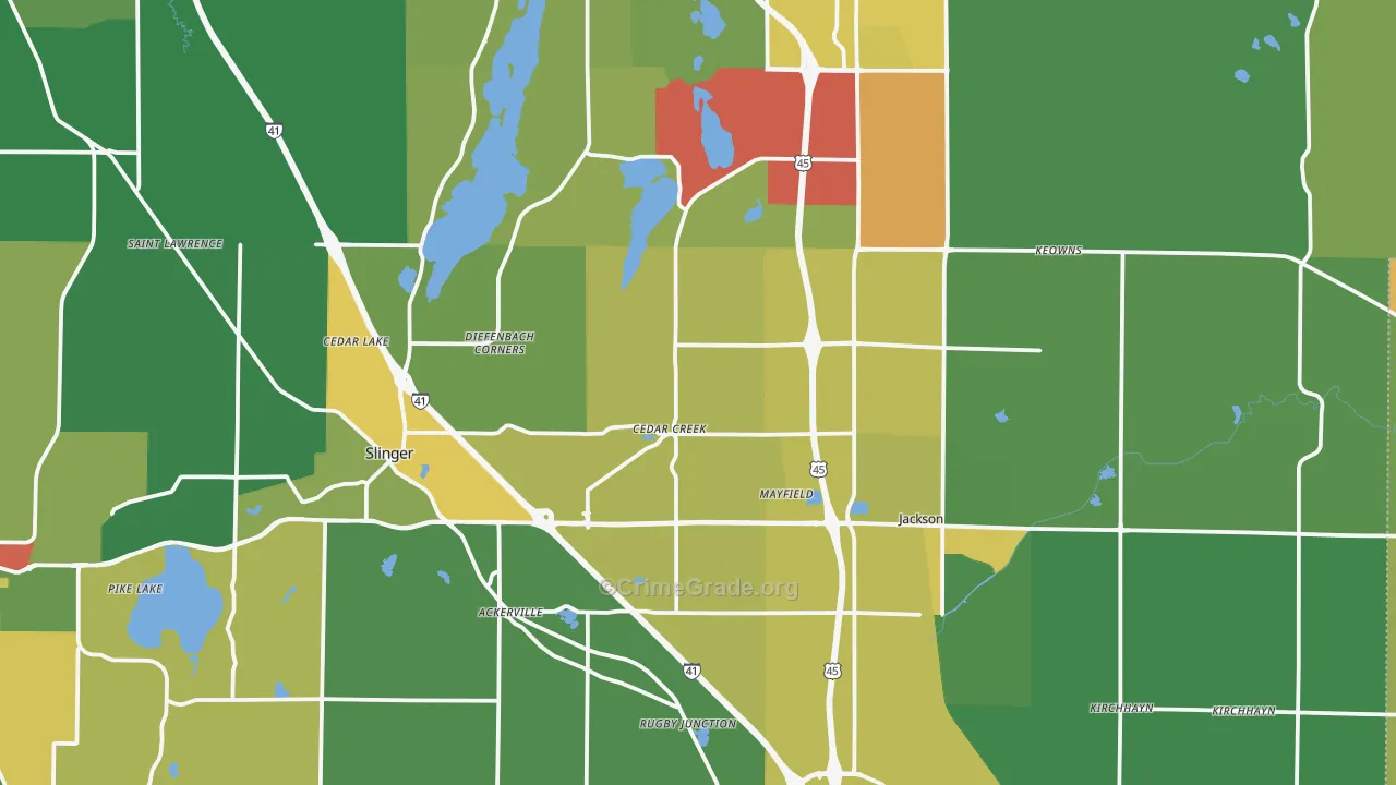 Washington County, WI Map of Theft Rates