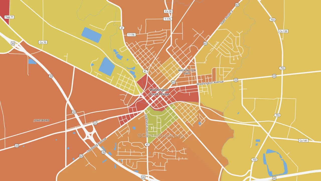 Washington Court House Historic District, Washington Court H Map of Theft Rates