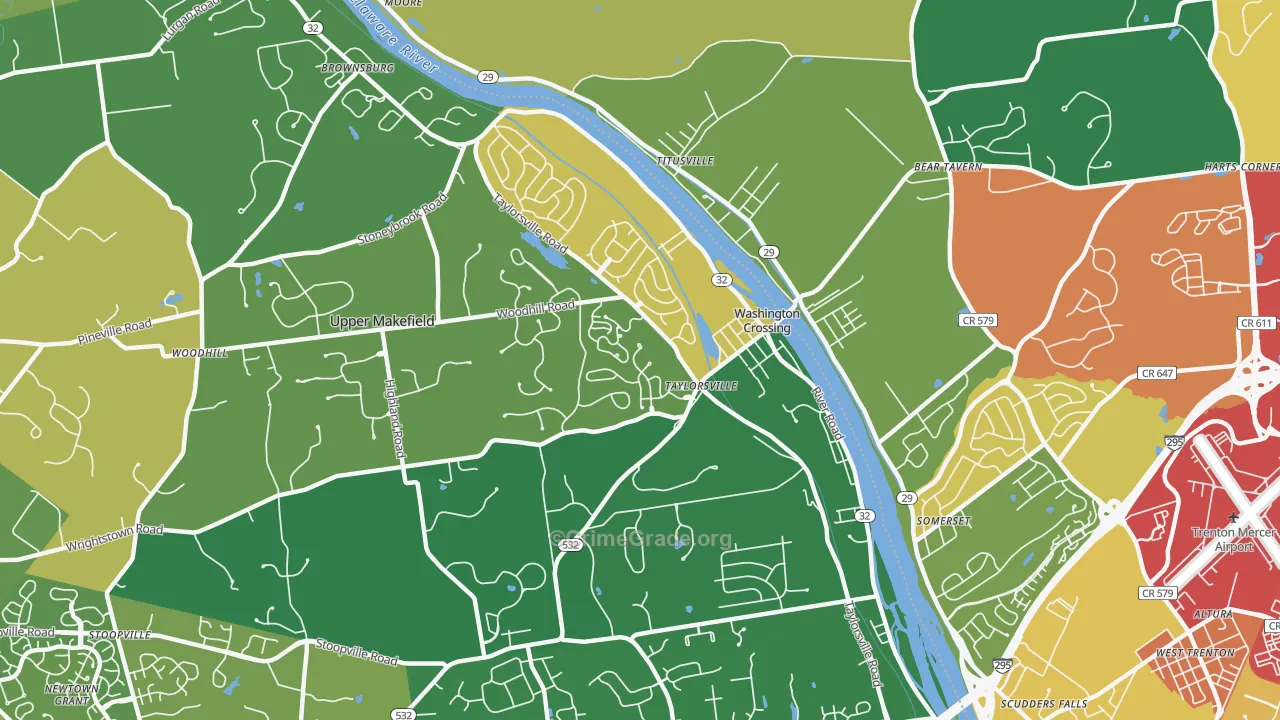 Washington Crossing, PA Map of Theft Rates