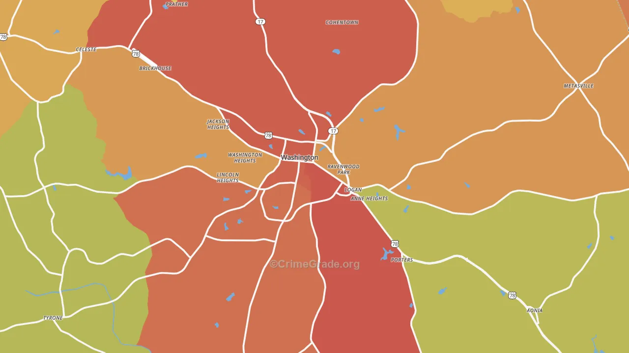 Washington, GA Map of Theft Rates