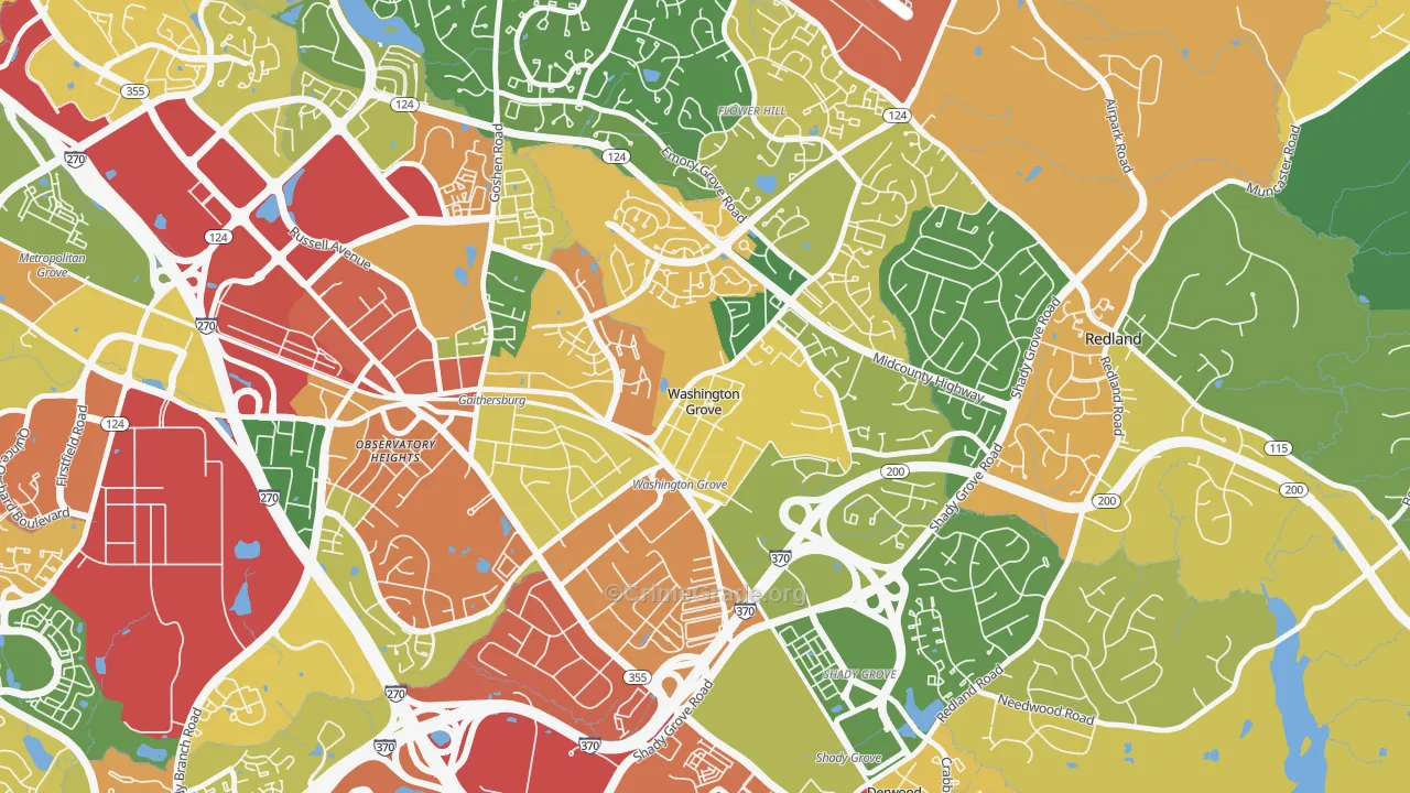 Washington Grove, MD Map of Theft Rates