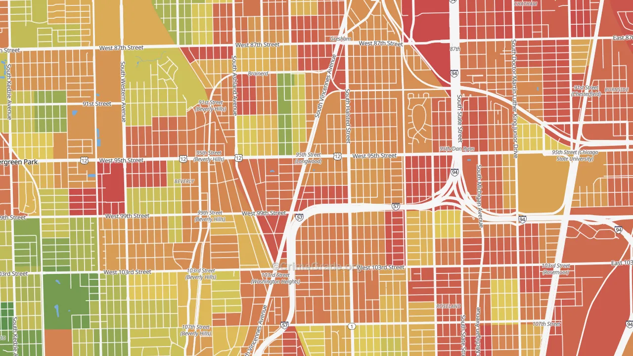 Washington Heights, Chicago, IL Map of Theft Rates