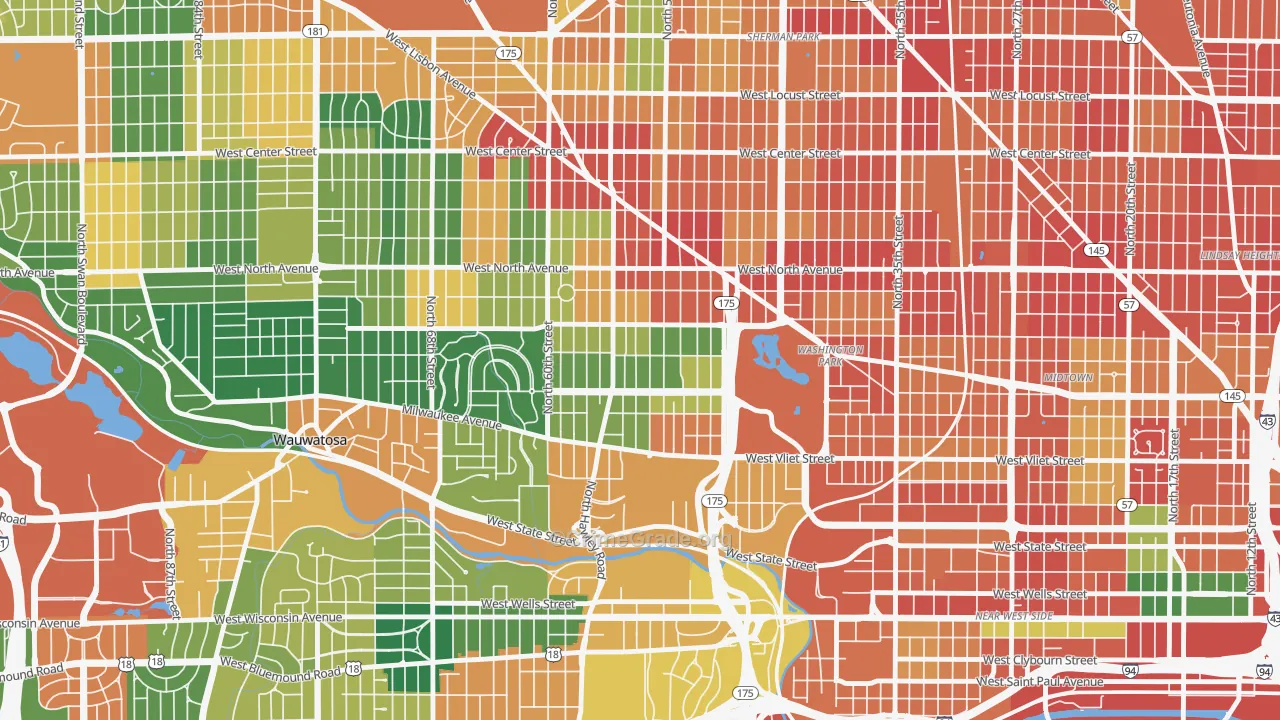 Washington Heights, Milwaukee, WI Map of Theft Rates