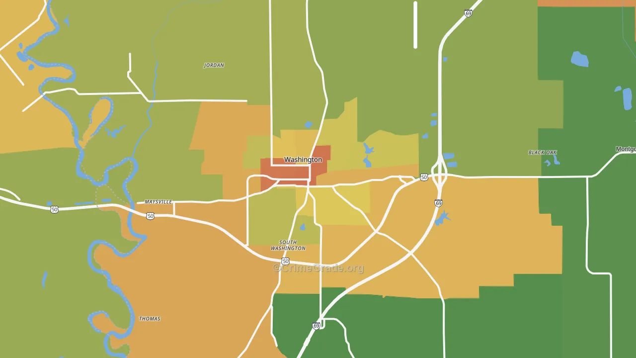 Washington, IN Map of Theft Rates