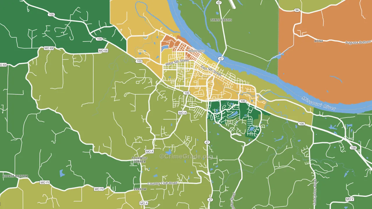 Washington, MO Map of Theft Rates