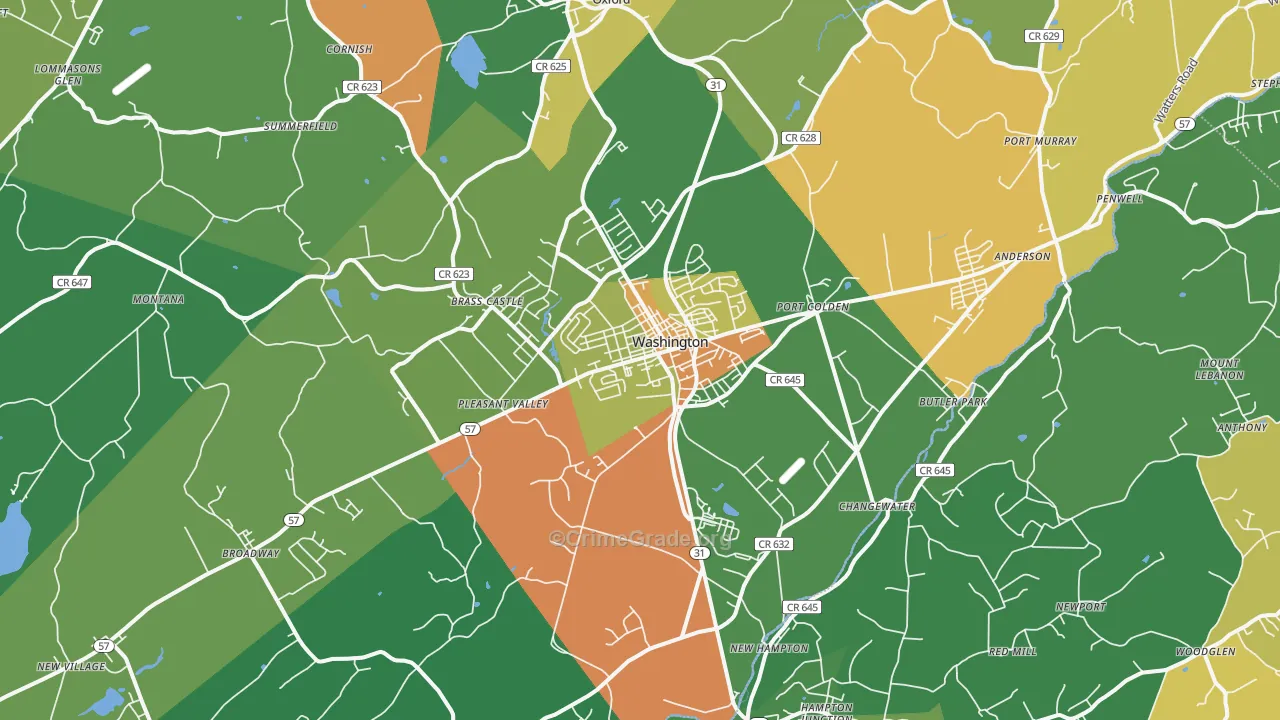 Washington, NJ Map of Theft Rates