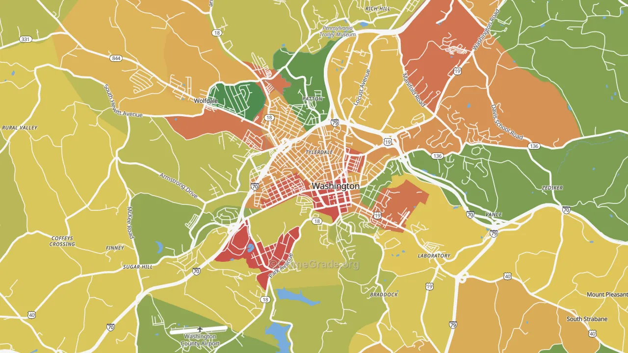 Washington, PA Map of Theft Rates