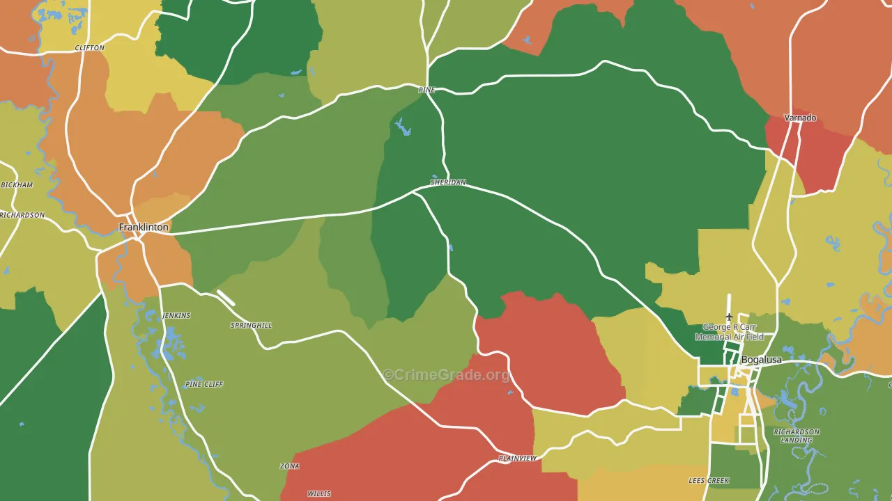 Washington Parish, LA Map of Theft Rates