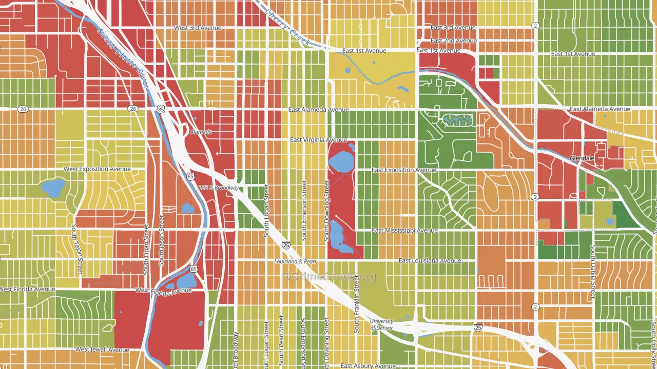 Washington Park, Denver, CO Map of Theft Rates