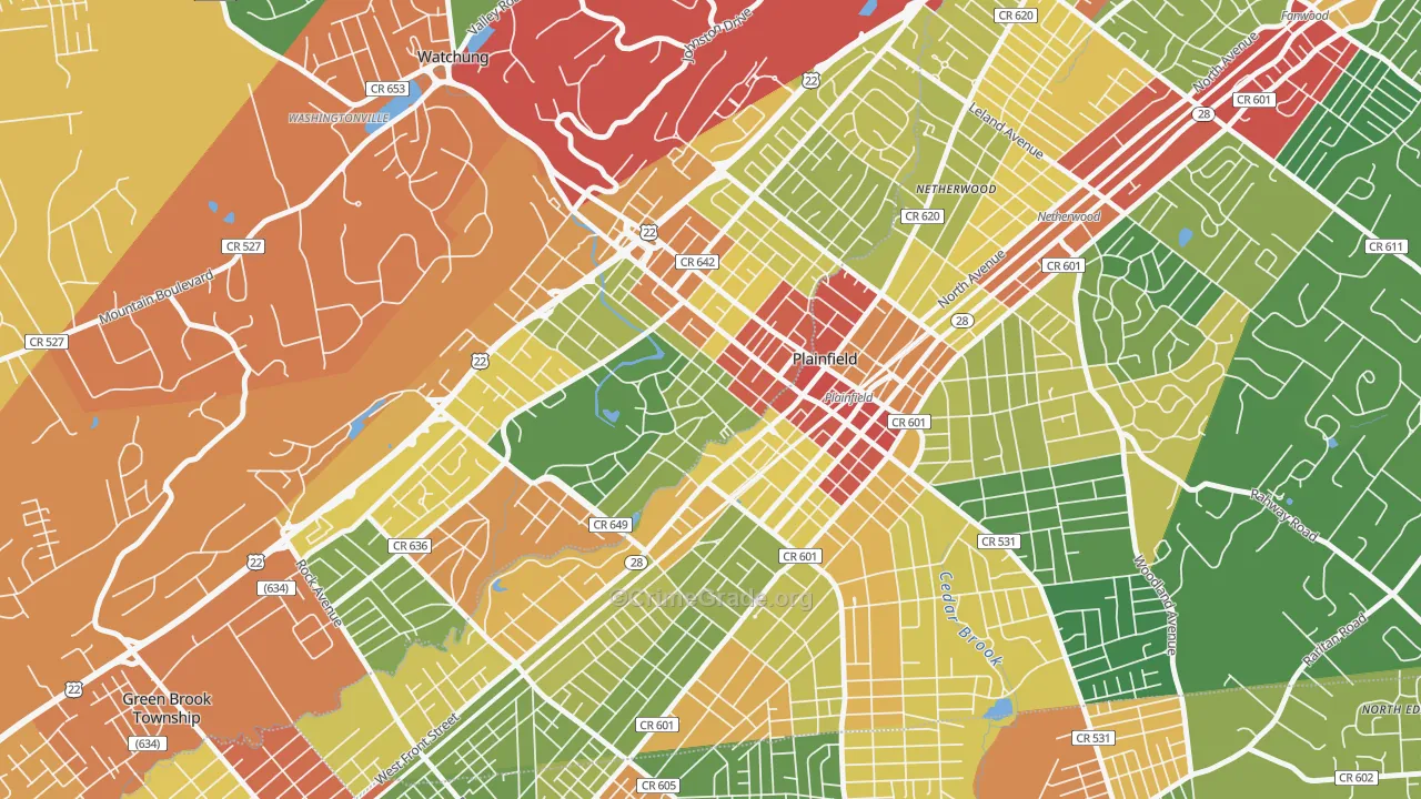 Washington Park Historic District, North Plainfield, NJ Map of Theft Rates