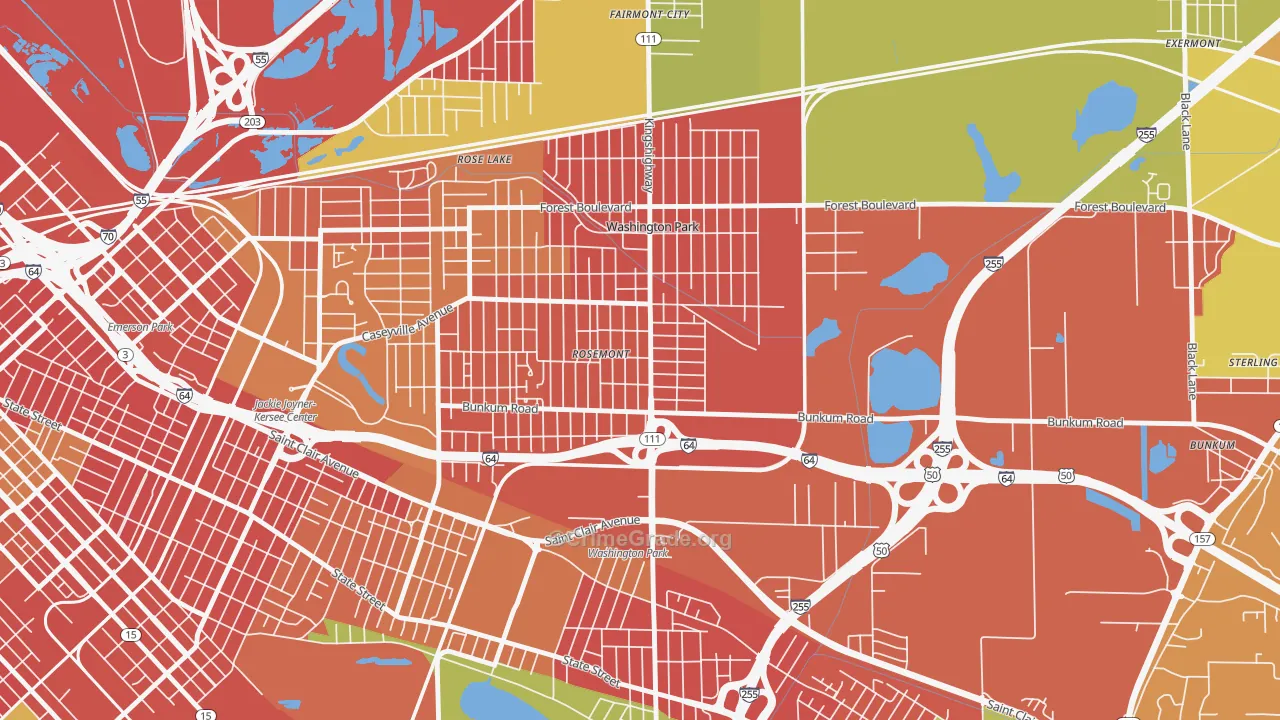 Washington Park, IL Map of Theft Rates