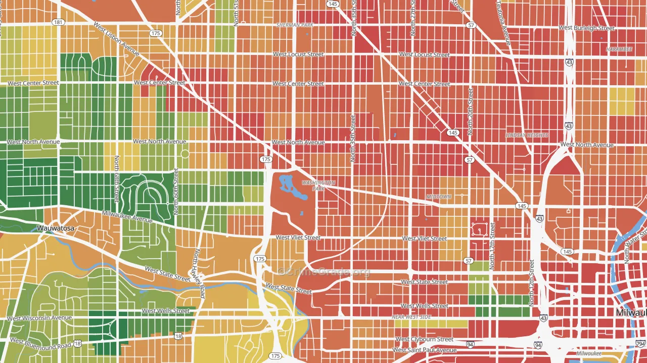 Washington Park, Milwaukee, WI Map of Theft Rates