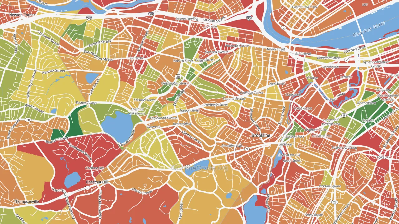 Washington Square, Brookline, MA Map of Theft Rates