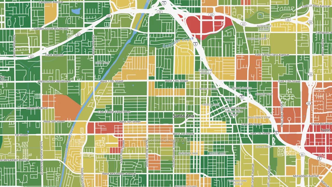 Washington Square, Santa Ana, CA Map of Theft Rates